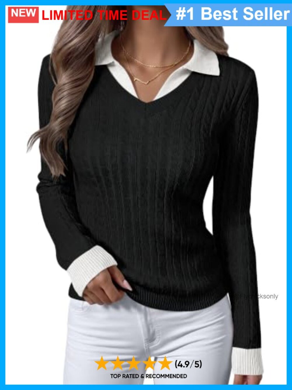 Cable Knit Polo V-Neck Long Sleeve Slim Fit Pullover Sweater